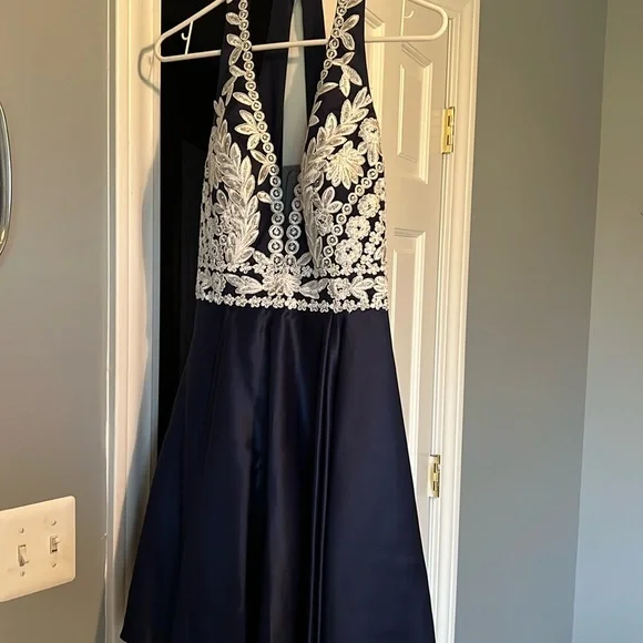 white and navy homecoming dress Navy Homecoming Dress 2021, Short Prom Dress, Formal Outfit, Back to S –  DressesTailor main image 0
